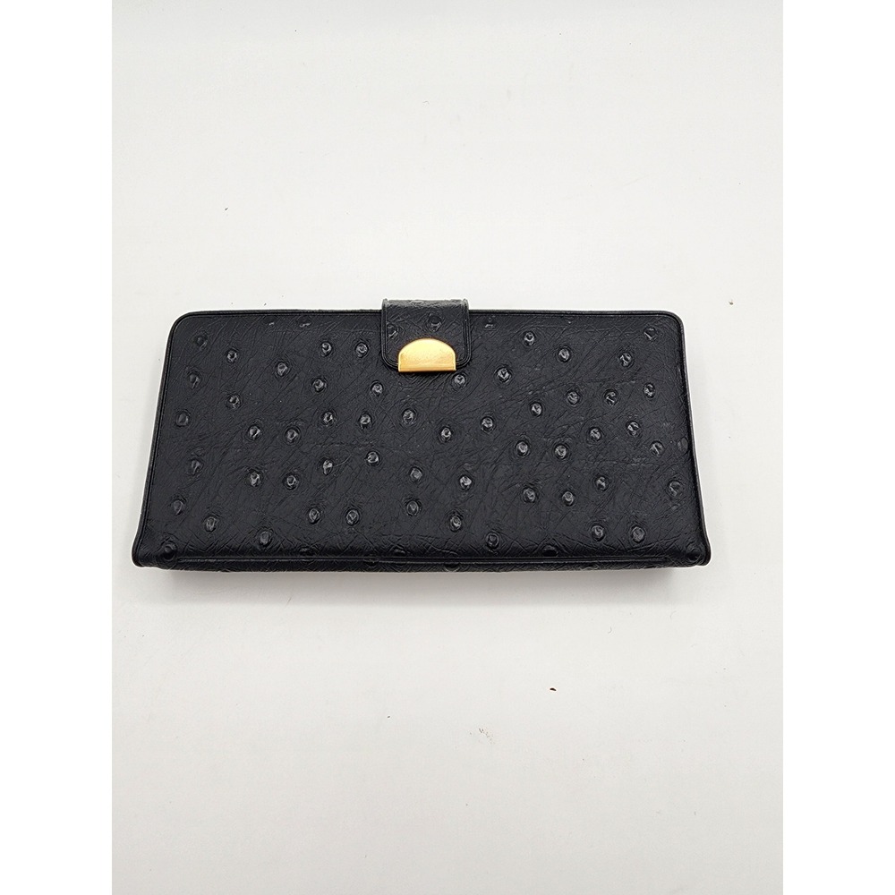 Vintage Dart Mfg Co Ostrich Embossed Black Leather Checkbook Wallet